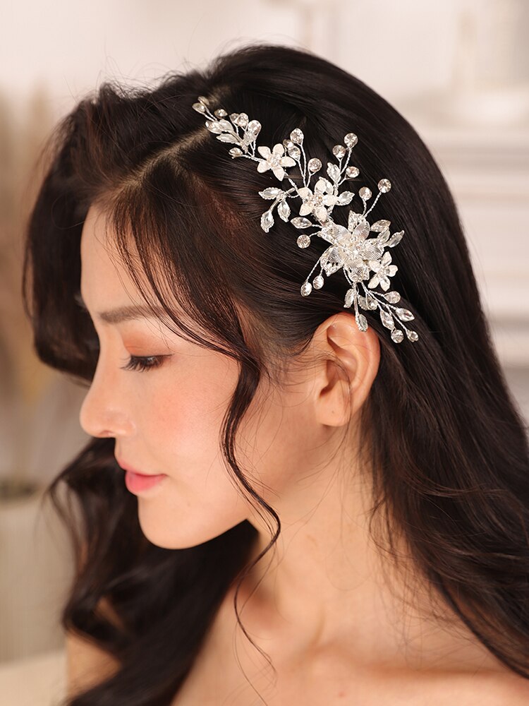 Hochzeit haar Clip Silber Strass Blume Haar Stifte Braut Ornamente Kopfschmuck Frauen Haar Schmuck Braut Haar Zubehör