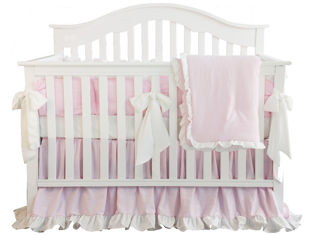 3 stücke Birne Rosa Errözehn Korallen Rosa Rüschen Babybett Bettwäsche einstellen bettwäsche Bausatz baumwolle für Baby Mädchen umfassen Kissenbezug Bett blatt Quilter