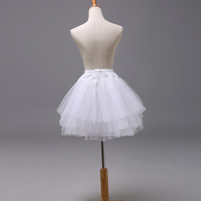 Frauen Einfarbig Ballett Tüll Kurze Krinoline Petticoat Multi geschichtet Ballkleid Lolita Unterrock Elastische Einstellbare Kordelzug