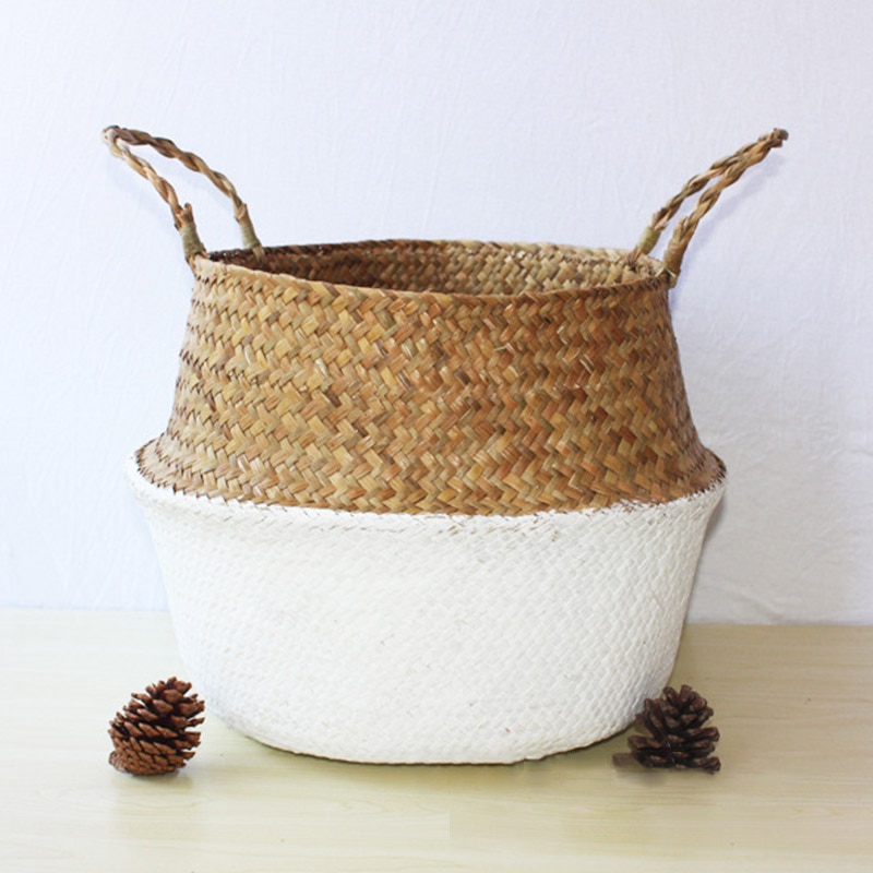 Faltbare Handgemachte Blume Töpfe und Pflanz Lagerung Körbe Patchwork Weide Rattan Garten Blume Pflanzer Stroh Korb Wohnkultur