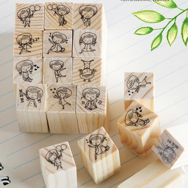12 teile/schachtel Mini freundlicher mädchen stempel DIY holz stempel für scrapbooking schreibwaren scrapbooking Standard stempel