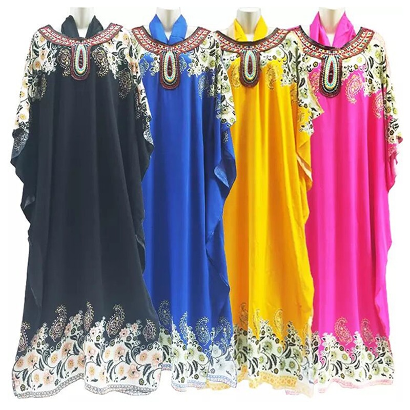 Neue Afrikanische Übergröße Chiffon Afrikanische verlieren Größe Perlen Diamant Frauen lässig Kleid Dashiki Kleid BD02