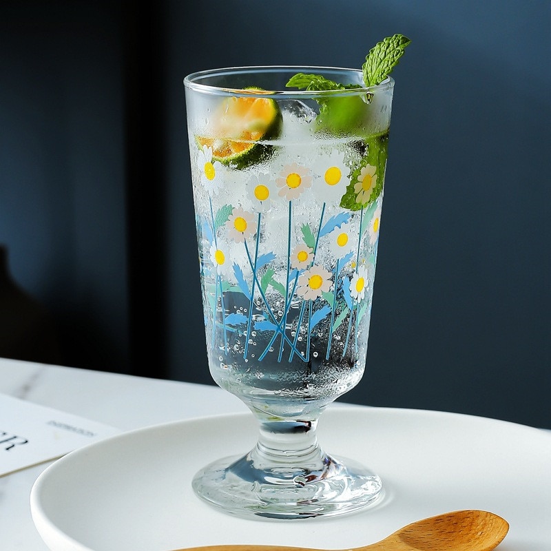 Kreative transparent Glas SchöNe Hand-gemalt Blumen Becher Eis Tasse Haushalt Milch Wasser Tasse Glas Nachtisch Frühstück Tasse