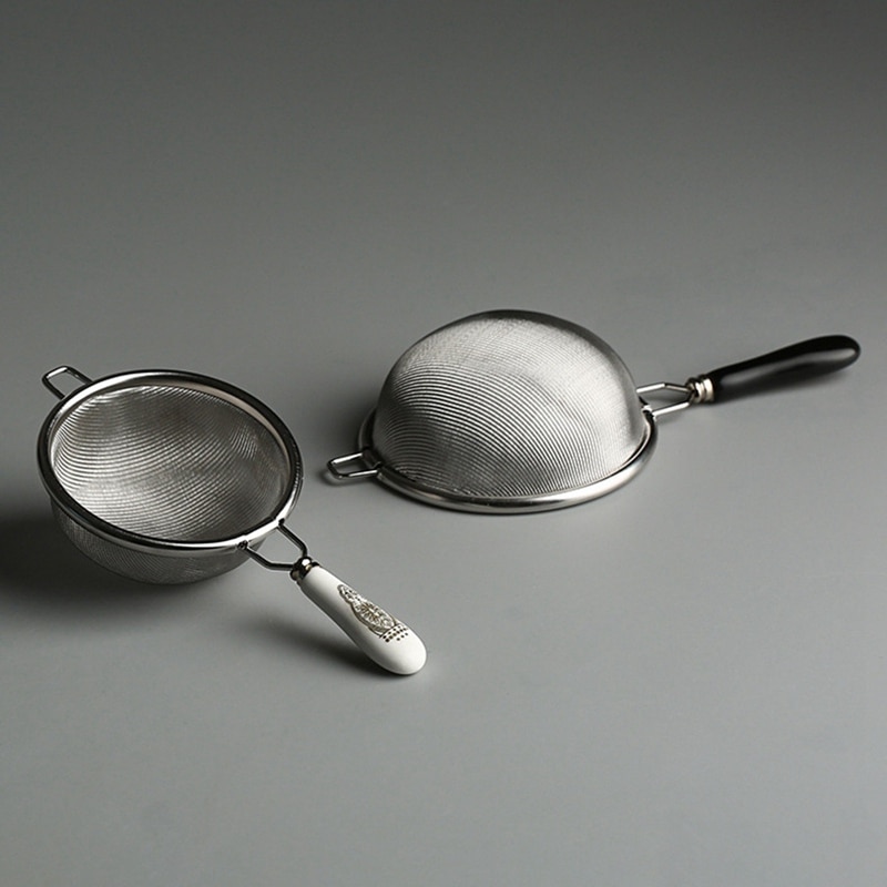 Blatt Tee Filter Keramik Griff Gongfu Tee Zubehör Jahrgang Chinesischen Tee-ei Edelstahl Dual Gittergewebe Tee Sieb verlieren