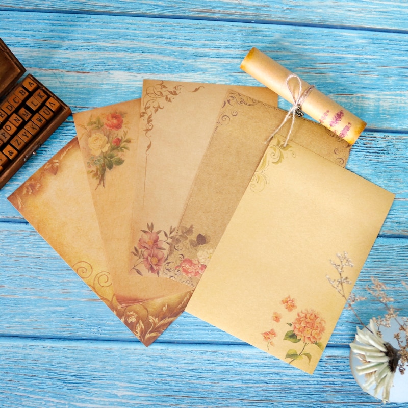 16 blätter Jahrgang Blume Kraft knapp Papier Kreative Braun Handwerk Schreiben Papier Briefpapier knapp Pad Büro Liefert