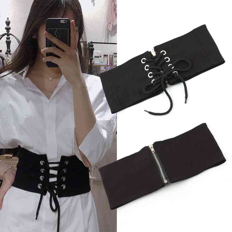 Frauen Super Breiten Gürtel Schwarz Elastische Korsett Taille Gürtel Weiblichen Selbst Krawatte Bund Kummerbund Damen Kleidung Zubehör