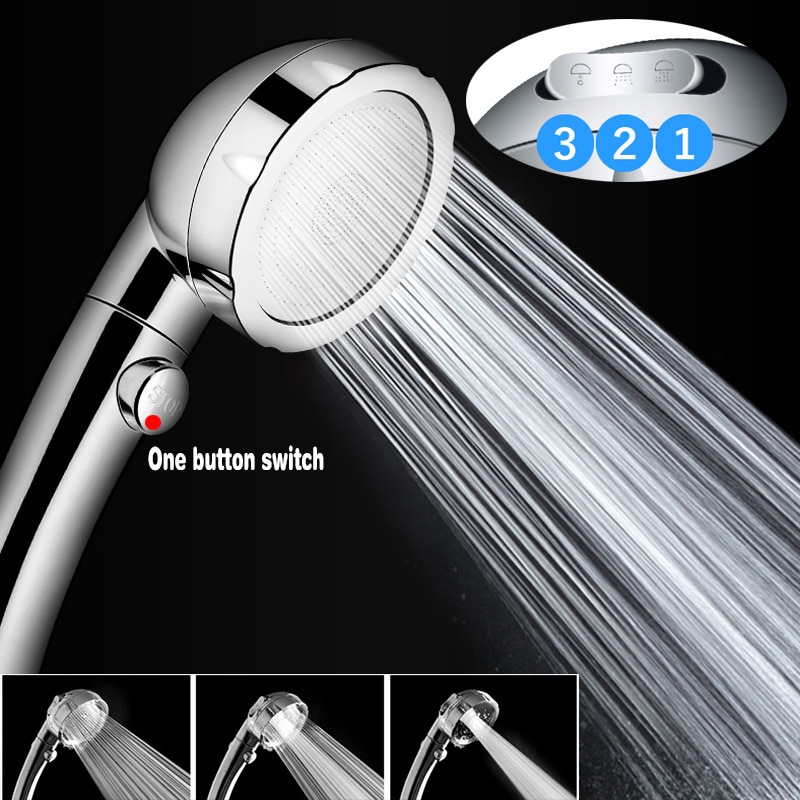 Hochdruck Handheld Dusche Kopf mit AUF/aus Pause Schalter 3-Einstellungen Wassersparbrause Chrom Schlecht Dusche zubehör