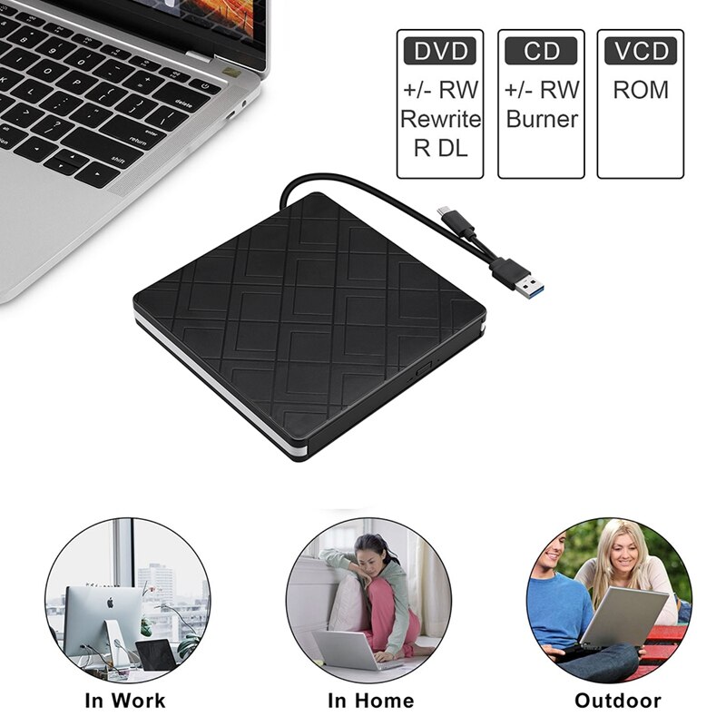 Externe CD DVD Antrieb USB 3,0 Typ-C Dual Schnittstelle CD DVD Brenner für WinXP 2003 Aussicht/7/8,1/10/Linux / Mac OS