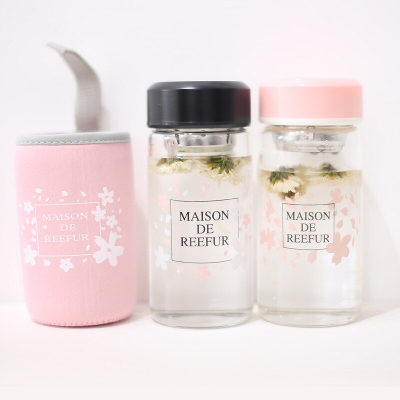 Kreative Cherr Blüte Glas Tasse mit Tuch Abdeckung Blume Tee transparent Tasse Y OK