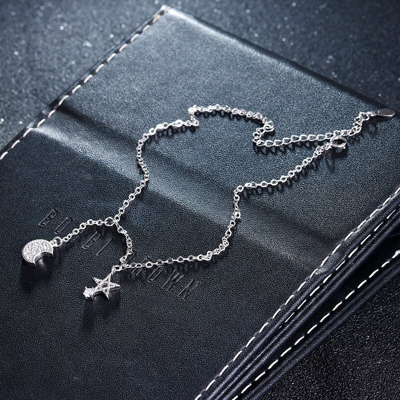 Neue glänzende mond & sterne kristall 925 Sterling silber damen fußkettchen schmuck Weihnachten förderung kein verblassen füße