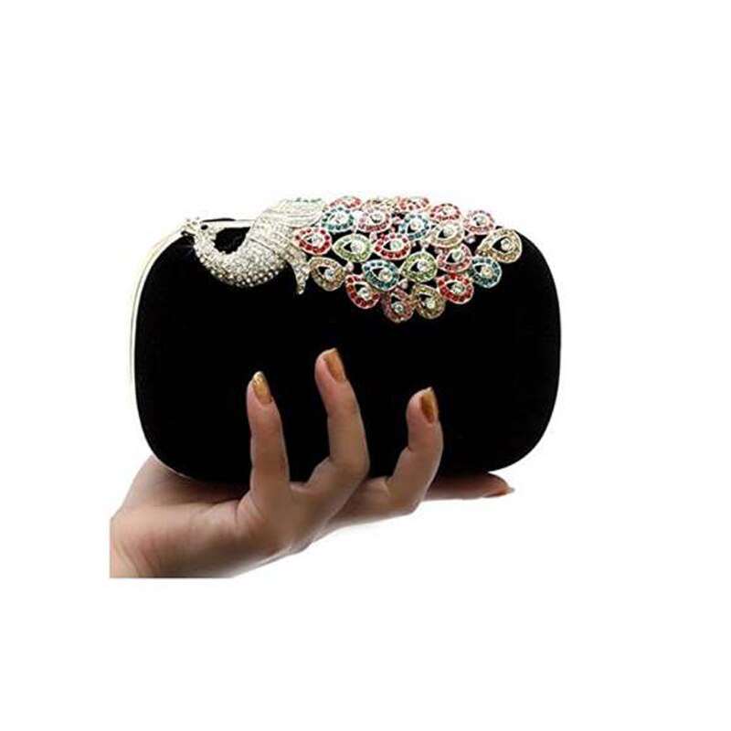 Frauen Elegante Abend Tasche Damen Handtasche Kupplung Tasche Pfau Schwarz für Hochzeit und Abend Kleider)