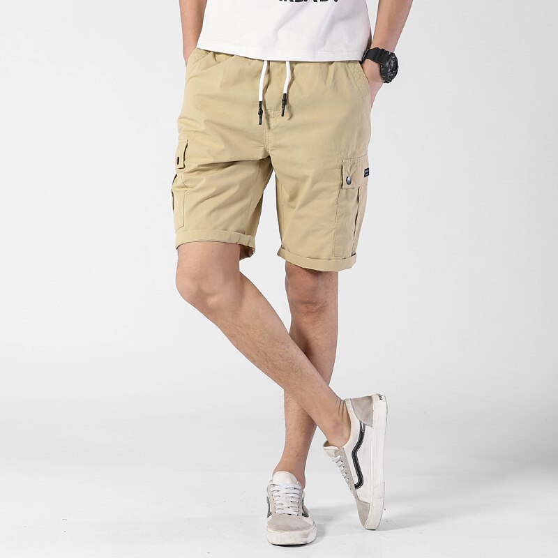 Männer Kleidung Frühling Sommer Jahrgang Kurzen lässig Elastische Taille kurze Hose Knie Länge Ladung-kurze Hose Baumwolle Männer Unten kurze Hose