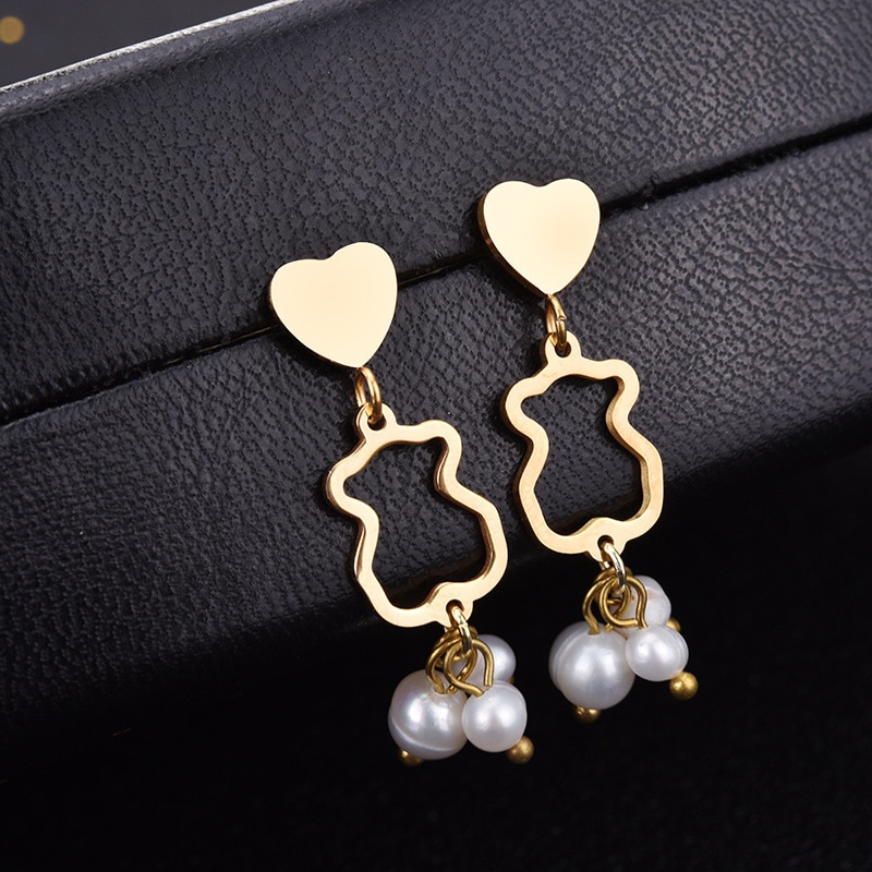 Edelstahl Bär Titan Stahl Ohrringe Ohrringe Korn Hohl Frauen Perle Ohrringe Bär Schmuck