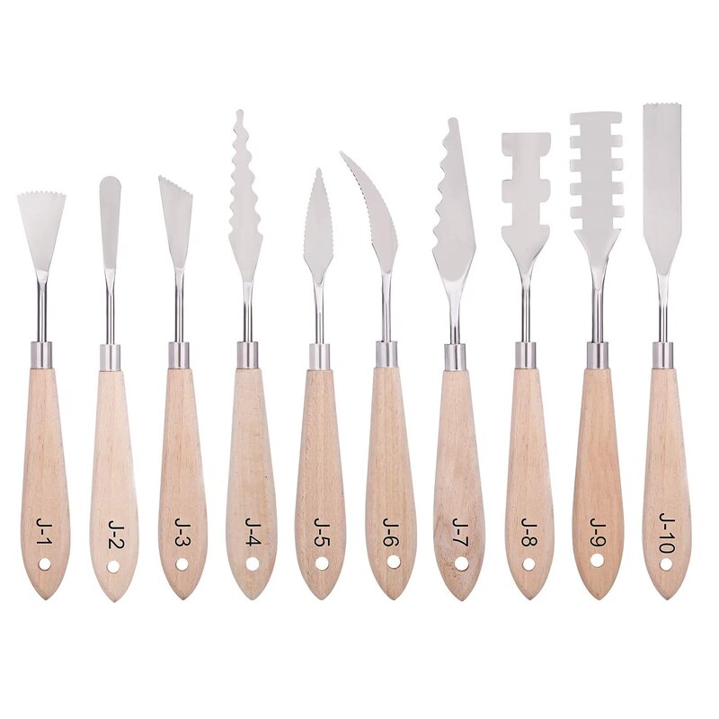 10Stck Edelstahl Spachtel Malerei Werkzeuge Metall Messer Holz Griff für Öl Farbe Acryl Leinwand Kunst Werkzeuge