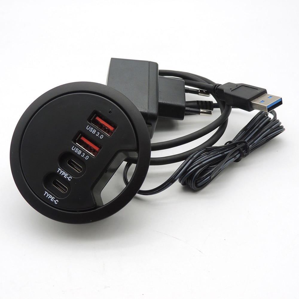USB-Schreibtisch-Hub, USB 3.0-Hub mit 2 Häfen, USB 3.0, 2 Häfen, Typ-C-Adapter für Schreibtisch-PC/Notizbuch, USB-Hub, Schreibtischhalterung, USB 3.0-Splitter