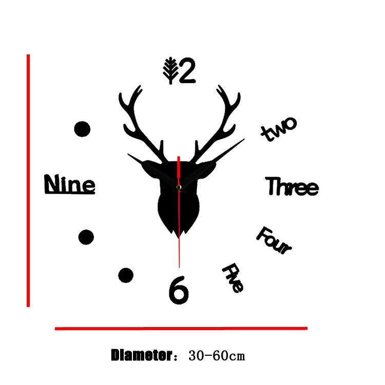 3D Wanduhr Spiegel Zauberstab Aufkleber Hirsch Kopf Kreative DIY Große Wanduhr Quarzuhr Kunst Aufkleber Aufkleber Wohnzimmer wohnkultur
