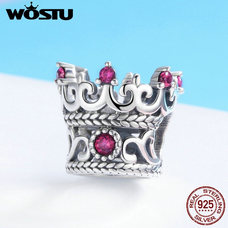 WOSTU 100% 925 Sterling Silber Königin Krone Rosa CZ Perlen Reize passen Ursprüngliche Armbinde & Halskette Frauen Modeschmuck FIC776
