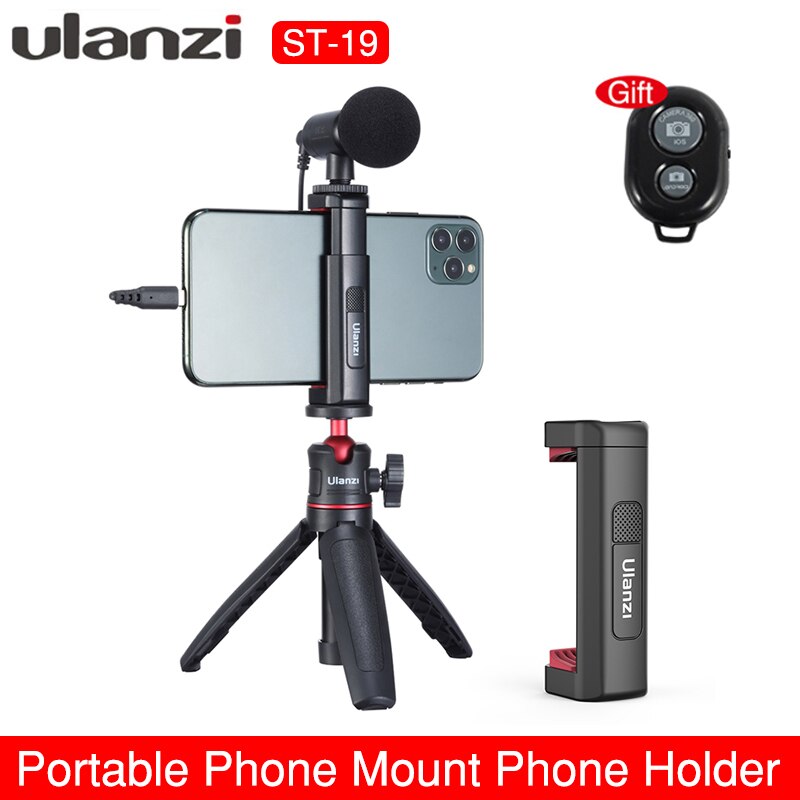 Ulanzi ST-19 Tragbare Telefon Halterung Telefon Halfter Klemme Clip Mit Kalten Schuh 1/4'' Stativ Montieren Mic LED Füllen Licht Vlog zubehör