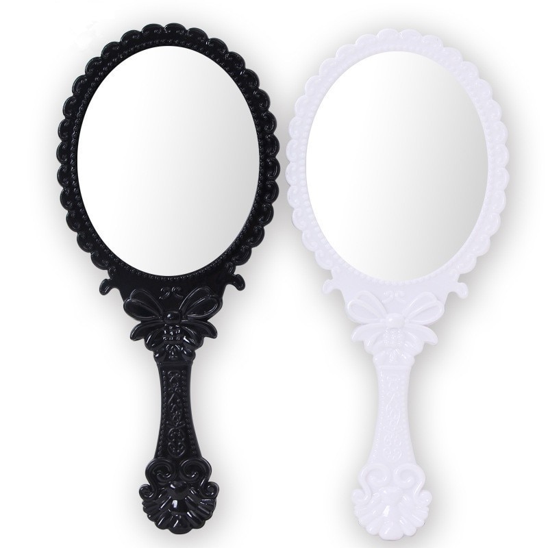 Schwarz Weiß machen-hoch Spiegel Tragbare Kosmetik Spiegel Schönheit Spiegel Hand Spiegel Mit Griff Für Damen Schönheit Kommode