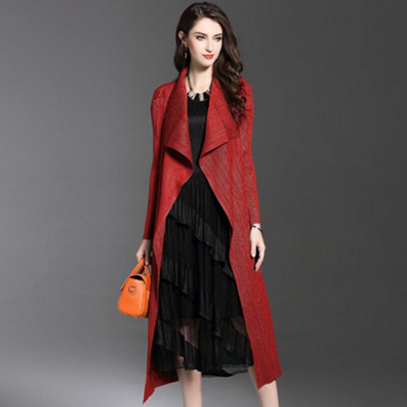 Spezielle Falten Frühjahr Neue Frauen Lange Plissee Windjacke Kap Große Größe Öffnen Stich Elegante Outwear Für Frauen Schwarz Grün verrotten