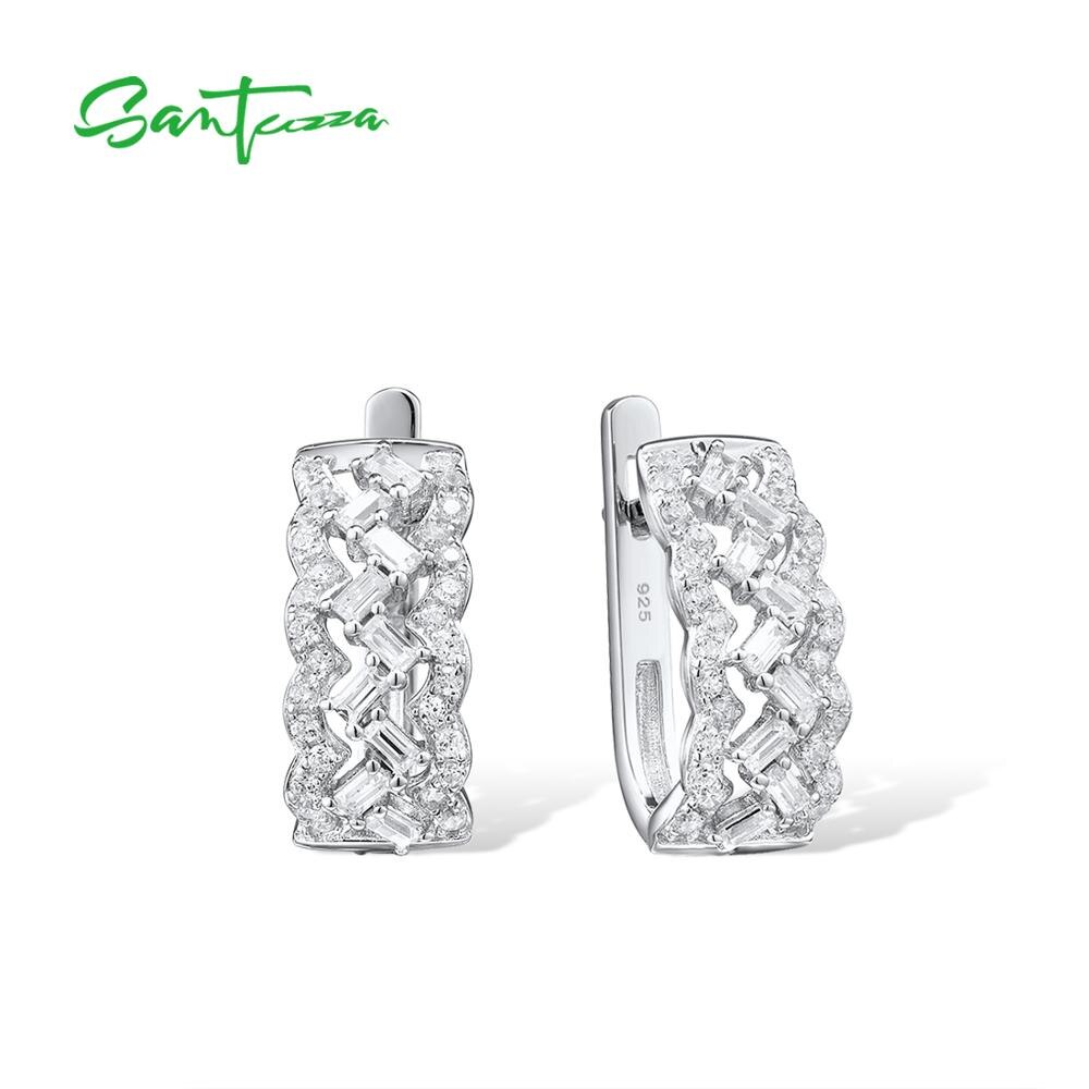 SANTUZZA Silber Ohrringe Für Frauen 925 Sterling Silber Zucht Ohrringe Funkelnden Weiß Zirkonia brincos modisch Edlen Schmuck