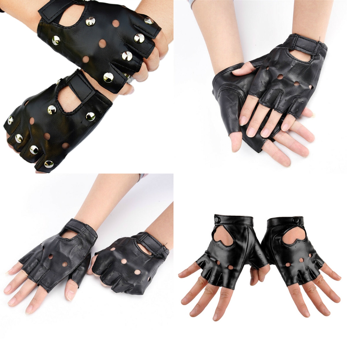 1 paar 3 Stile Punk Dünne Sport Fitness Schwarz Finger Handschuhe Frauen Fahren Frauen Handschuhe Halb Finger PU Leder handschuh