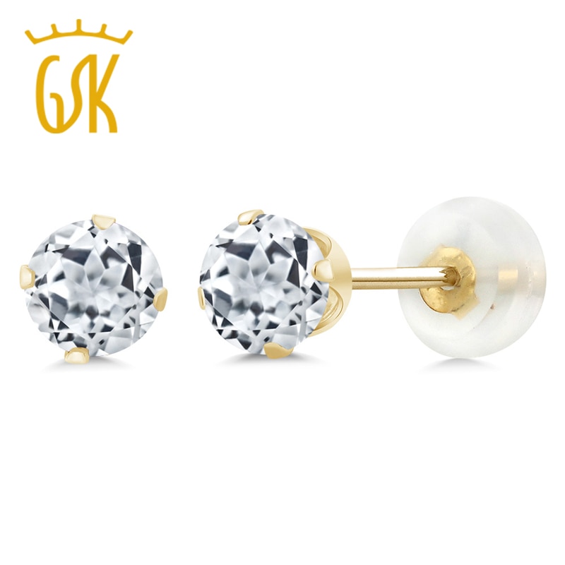 GemStoneKing Echt 10K Gelb Gold Luxus Jahrgang Ohrring Für Frauen 1,20 Ct 5mm Runde Natürliche Weiß Topas Zucht ohrringe Schmuck