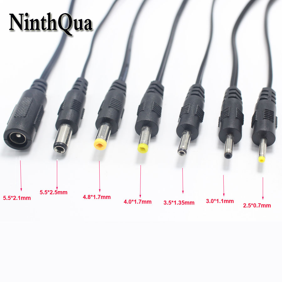 1 stücke 5,5*2,1mm zu 5,5*2,5 4,8*1,7 4,0*1,7 3,5*1,35 3,5*1,1 2,5*0,7mm DC Energie Stecker mit 15cm Draht DC Energie Splitter Adapter