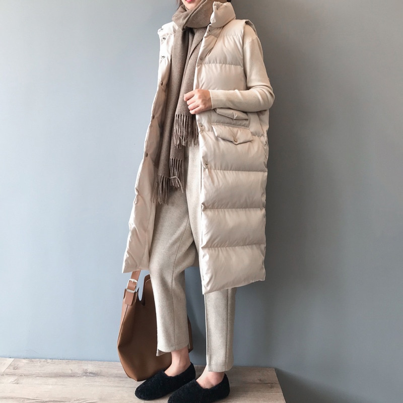 neue Weste Frauen Mantel Winter Jacke Lange Warme Weste Stehkragen Baumwolle Gepolsterte Weste Frauen Chaleco Mujer Gilet Femme
