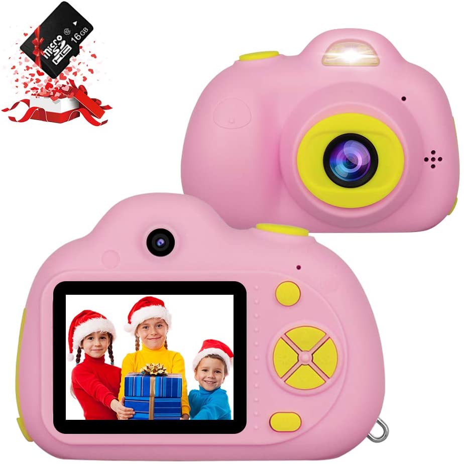 freundlicher Kamera, freundlicher Digital Video Kamera, 1080P FHD freundlicher Stoßfest Video Camcorder mit 2 Zoll IPS Bildschirm und 16GB SD Karte Rosa