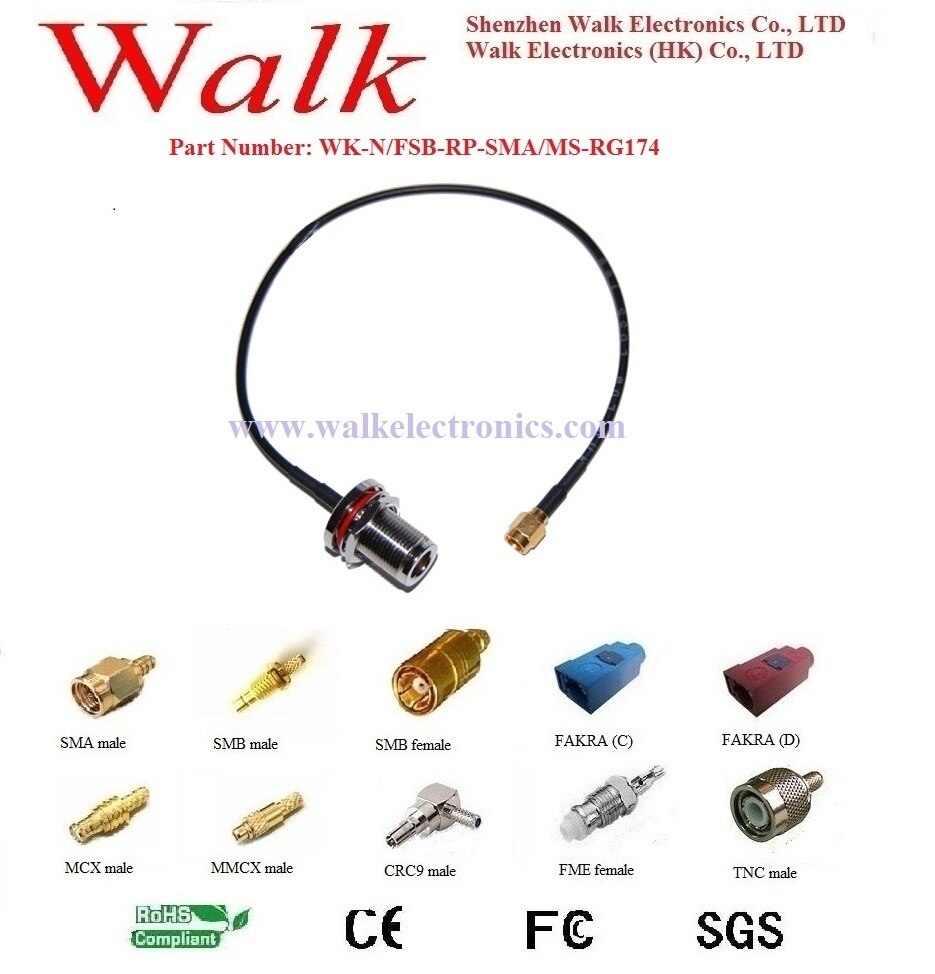 N weibliche rp-sma-stecker rg174 kabel, N SMA rg174 kabel, N stecker kabel, sma wifi antenne kabel
