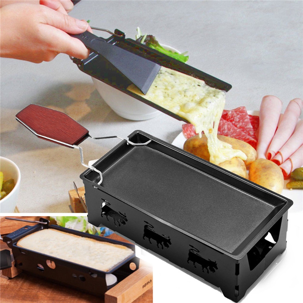 1 einstellen Eisen Metall Nicht-Stock Käse Raclette Grill Platte Mit Massivholz Griff Rechteckigen Backformen Küche Gerät 10370E