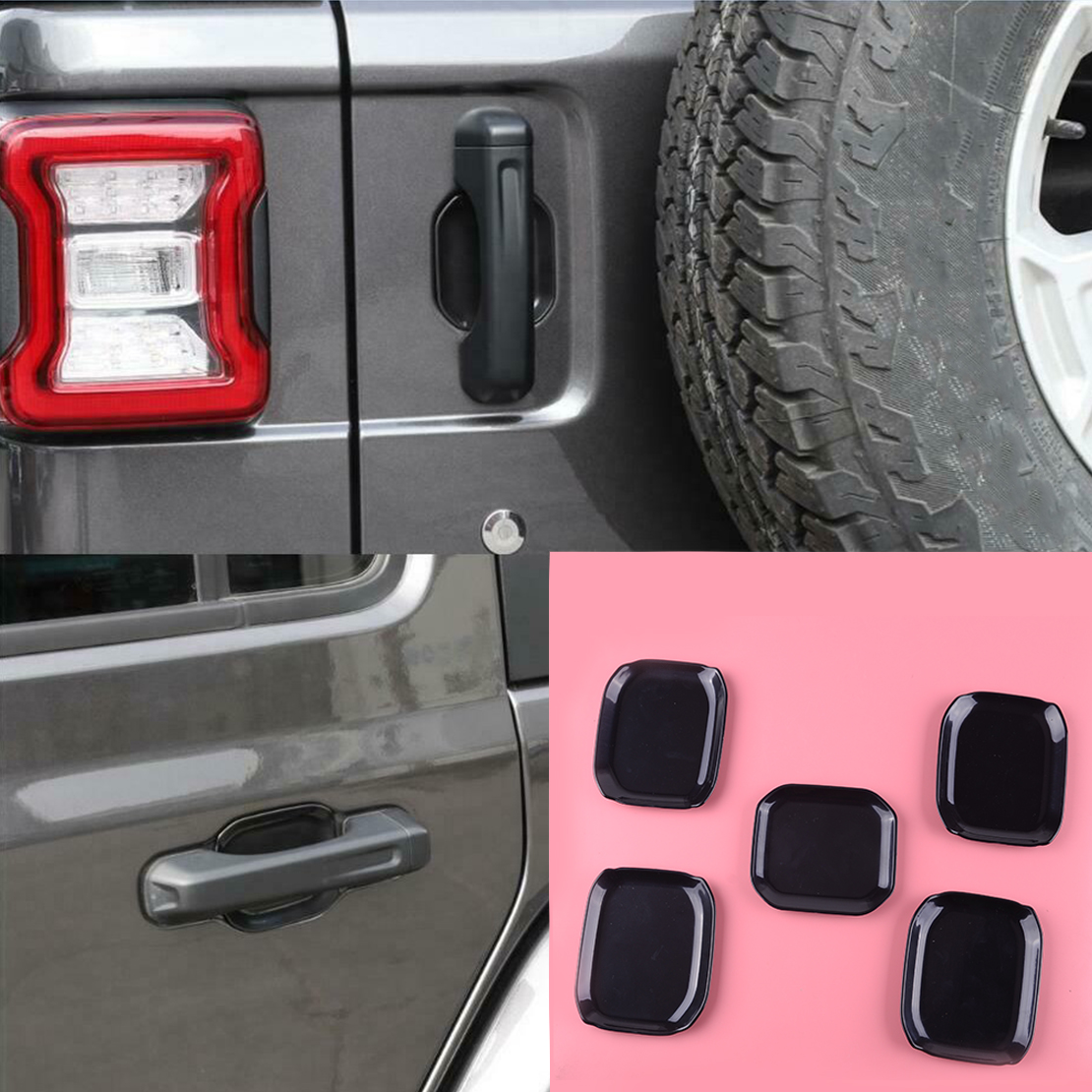 DWCX 5 stücke Schwarz ABS Glänzend Schwarz Außentür Griff Schüssel Abdeckung Tasse trimmen Deckel passen für Jeep Wrangler JL 4-tür