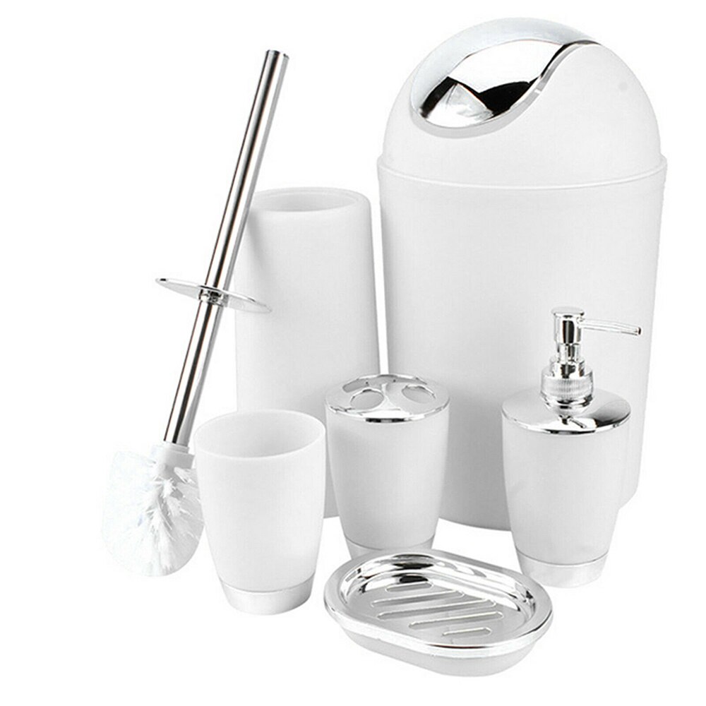 Badezimmer Zubehör einstellen 6Stck Dekor Lagerung Seife Spender Zahnbürste Wc Pinsel Halfter Papierkorb Moderne Heimat Dekor Zubehör