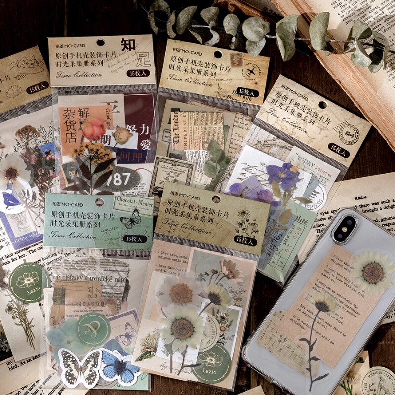 15 stücke Zeit Sammlung Buch Papier praktisch fallen Dekorative Künstlerische Collage Scrapbooking/Karte, Der/Tagebuch DIY Material papier