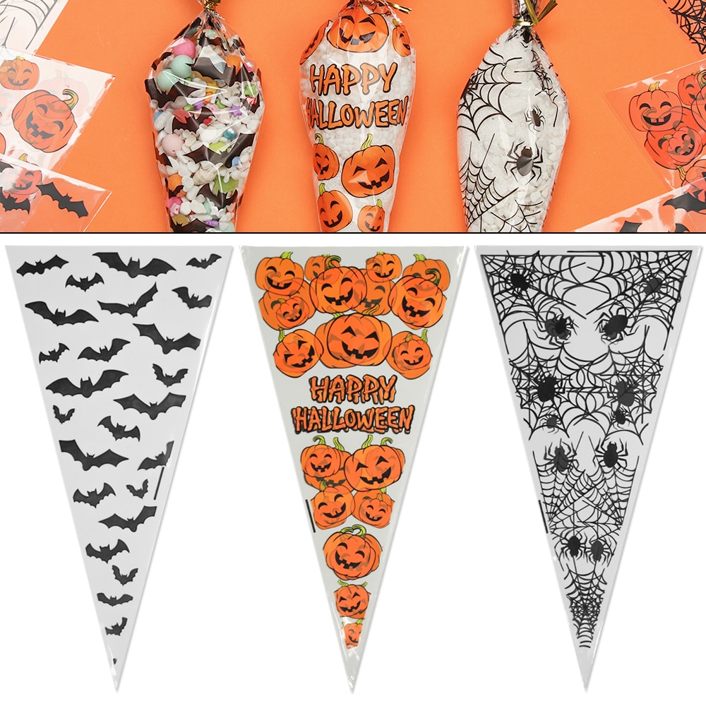50Stck Halloween Kegel Taschen Kürbis Schläger Spinne Dreieck-bilden Süssigkeit Taschen Halloween Favors Paket Behandeln Oder Trick Süssigkeit Tasche