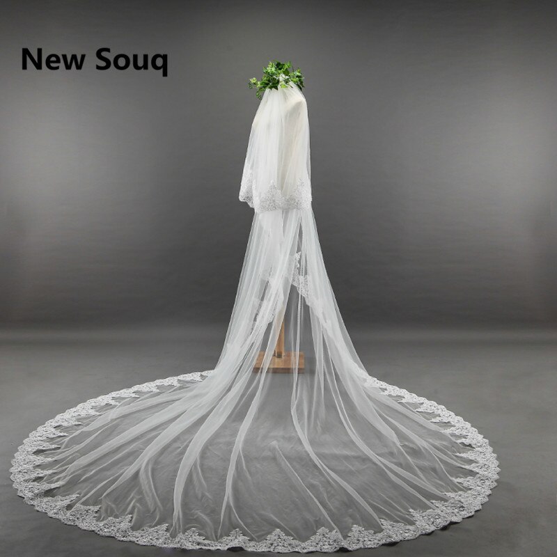 Zwei Schichten Lange Hochzeit Schleier Neue Gesicht Dachte Spitze Rand Braut Schleier Hochzeit Zubehör velo novia