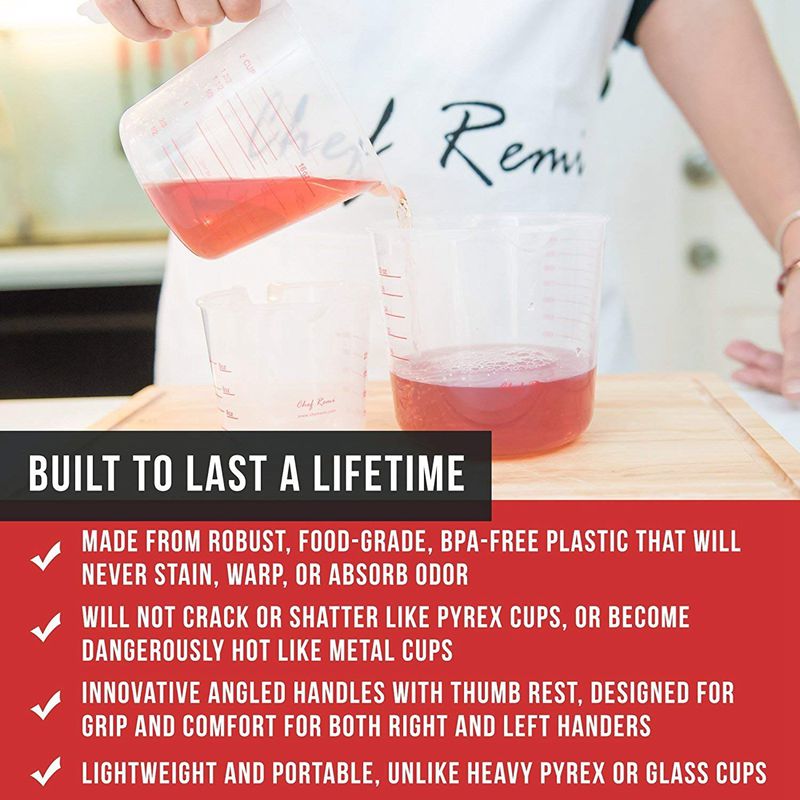 3pc Kunststoff Messbecher einstellen Große 4 Tasse, 2 tasse und 1 Tasse Kapazität BPA FREI Messbecher mit Abgewinkelten Griff Ätherisches Kitche