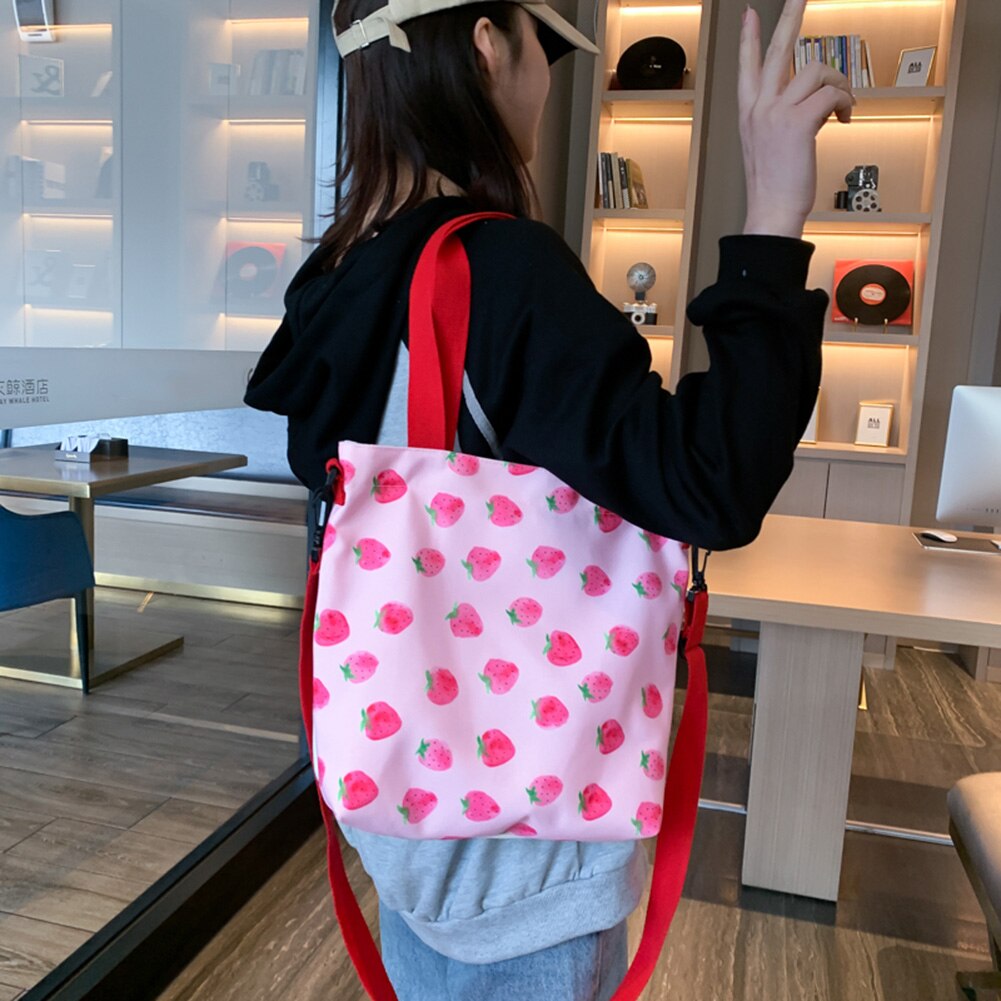 Frauen Handtaschen Karikatur Obst Gedruckt Leinwand Schulter Tasche Bote Umhängetaschen Teenager Mädchen Einkaufen Strand Tote