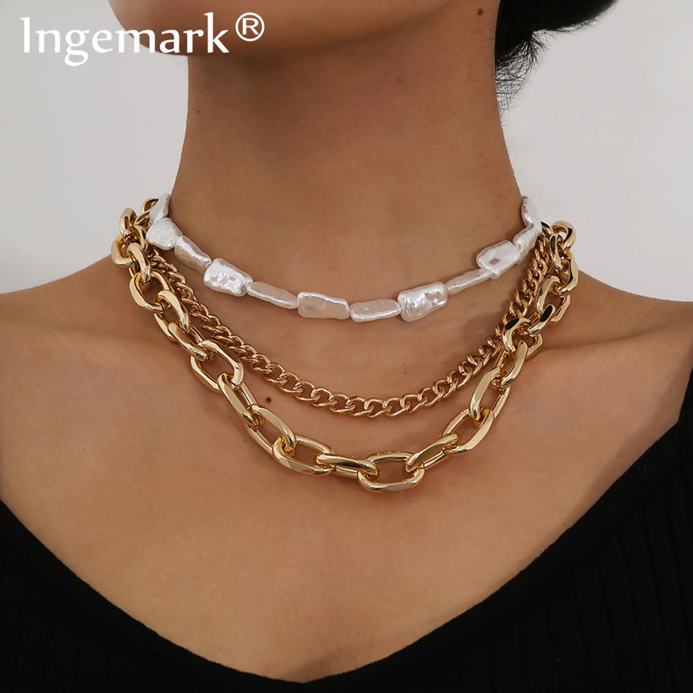 Punk Kubanischen Barocke Perle Kette Halskette mehrschichtig Hüfte hüpfen Übertrieben Jahrgang Großen Dicken Verknüpfung Halsband Halskette Frauen Männer Schmuck