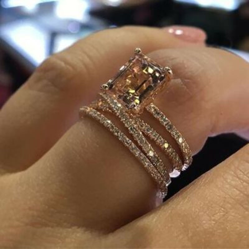 FDLK Glänzende Champagner Ring Morganite Kristall mehrschichtig Ringe für Frauen Mädchen Finger Ring Hochzeit Band Schmuck