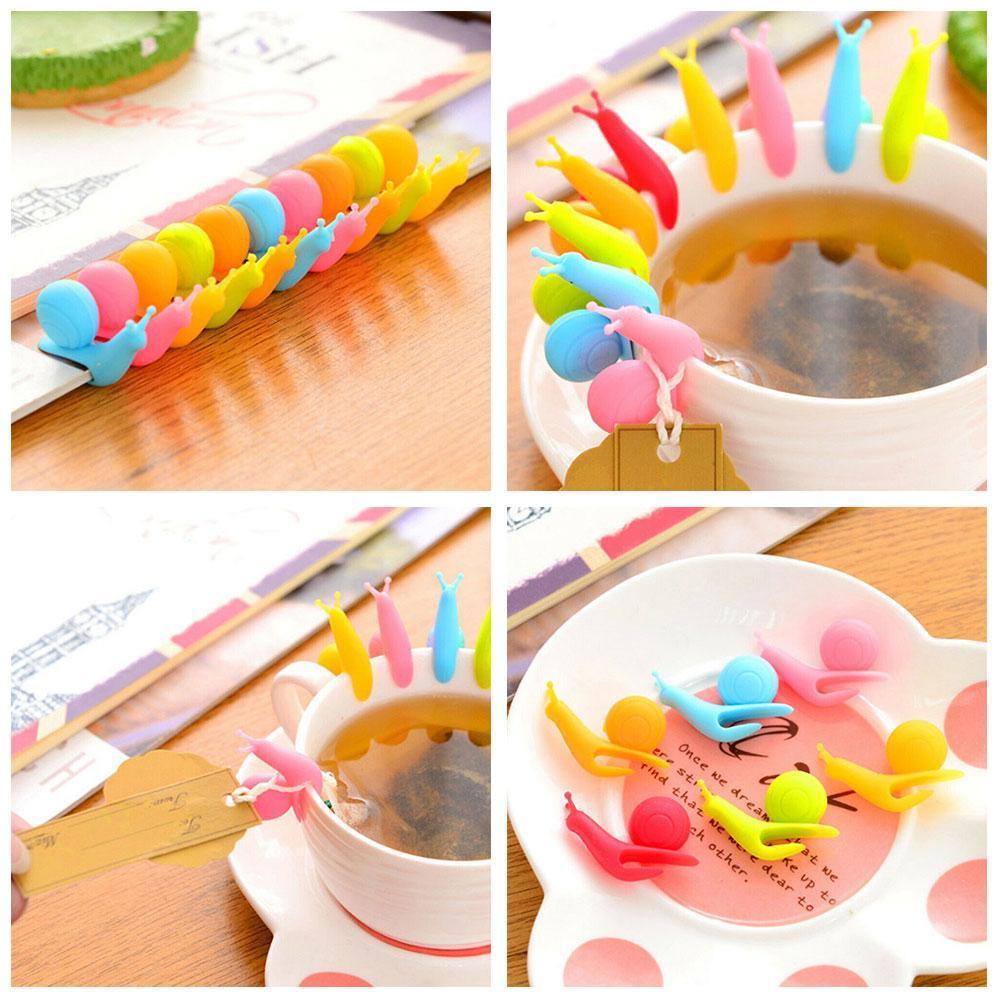 10Stck Niedliche Schnecke bilden Tee Hersteller Und Tee Tasche Halfter Becher einstellen Tasse Tasse Farbe Werkzeuge Randome Dekor hängen Tee Clips Silico X3Z1