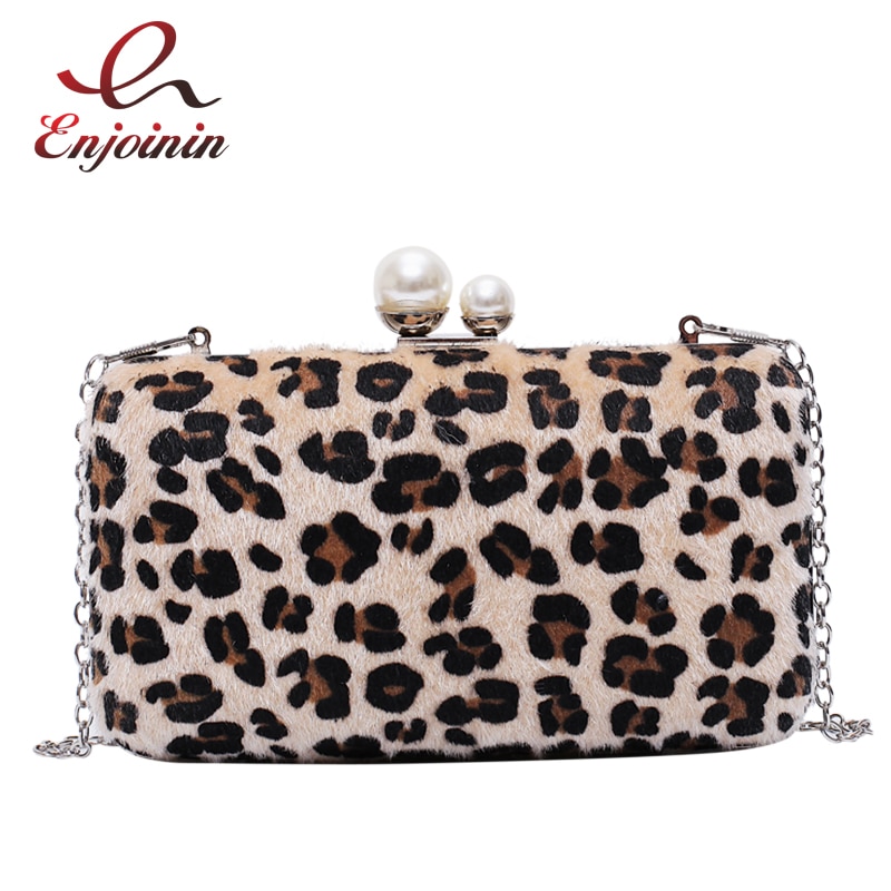 Neue Leopard Perle Schnalle Kasten frauen Handtaschen Abend Tasche Schulter Tasche Crossbody Mini Tasche Mädchen lässig Kette Geldbörse tasche