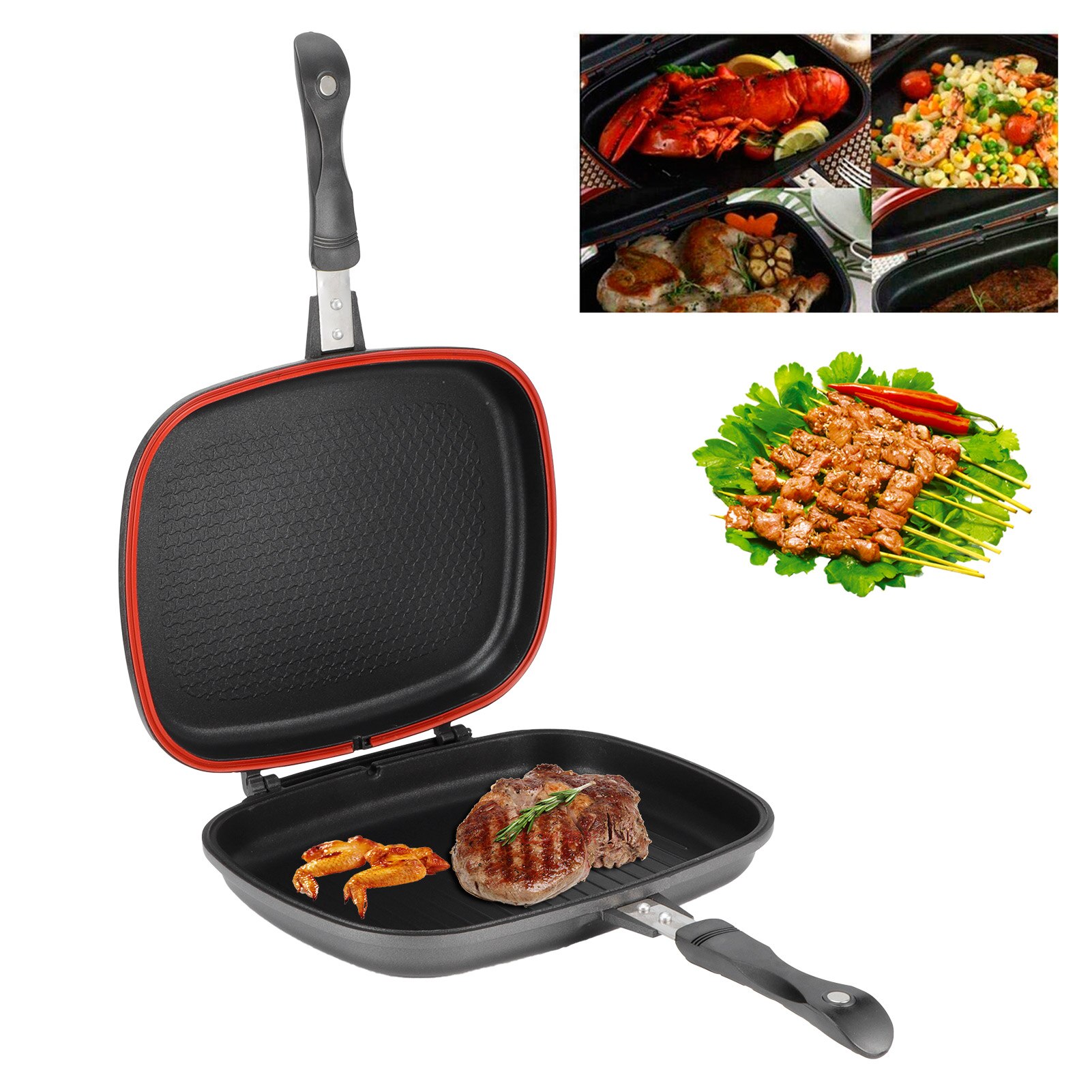 Grill Pfanne Braten doppelt Seite Tragbare Anti-Brennen Griff Küche Liefert Grill Topf 32cm/12,6 in Küche liefert