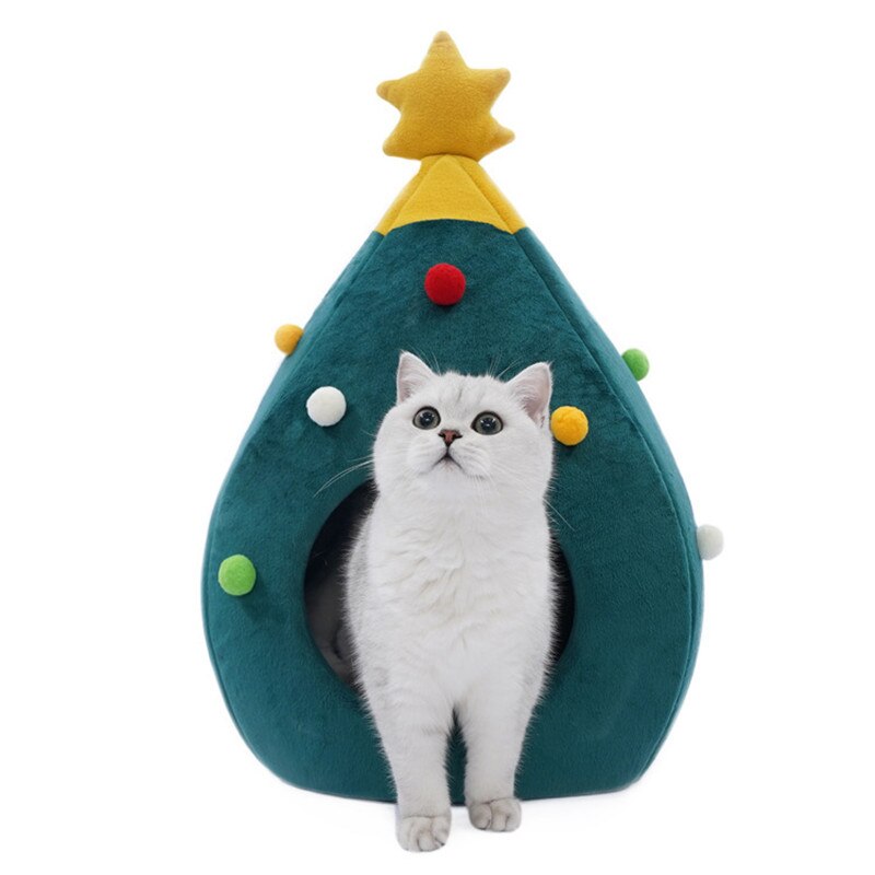 Haustier Katze Bett Weihnachten Bequeme Haustier Bett Weihnachten Baum Winter warm Haustiere Nest Katze Haus matt Hund Bett Für Katzen wurf Zwinger Hause