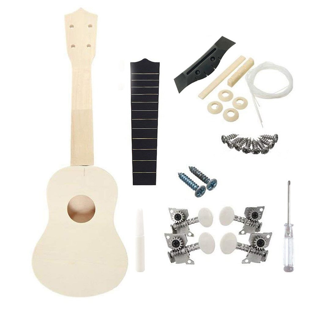 Montieren 21 Zoll Ukulele Diy freundlicher Kleine Gitarre Runde einstellen Langlebig Und Praktische Holz Kleine Gitarre