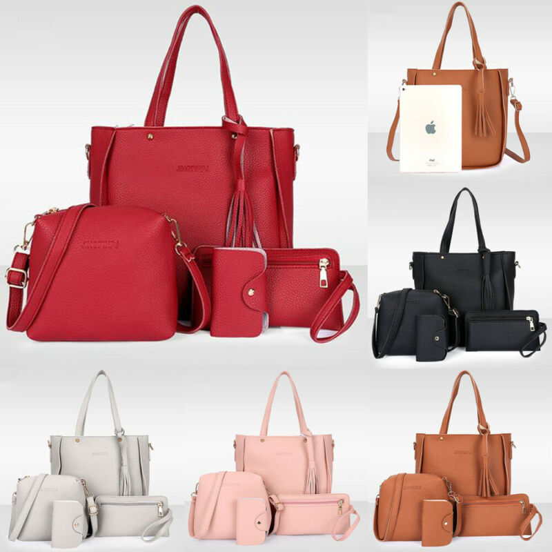 4 Teile/satz Frauen Dame Leder Verbund Tasche lässig Schulter Tasche Handtasche Schulranzen Kupplung Tasche Geldbörse