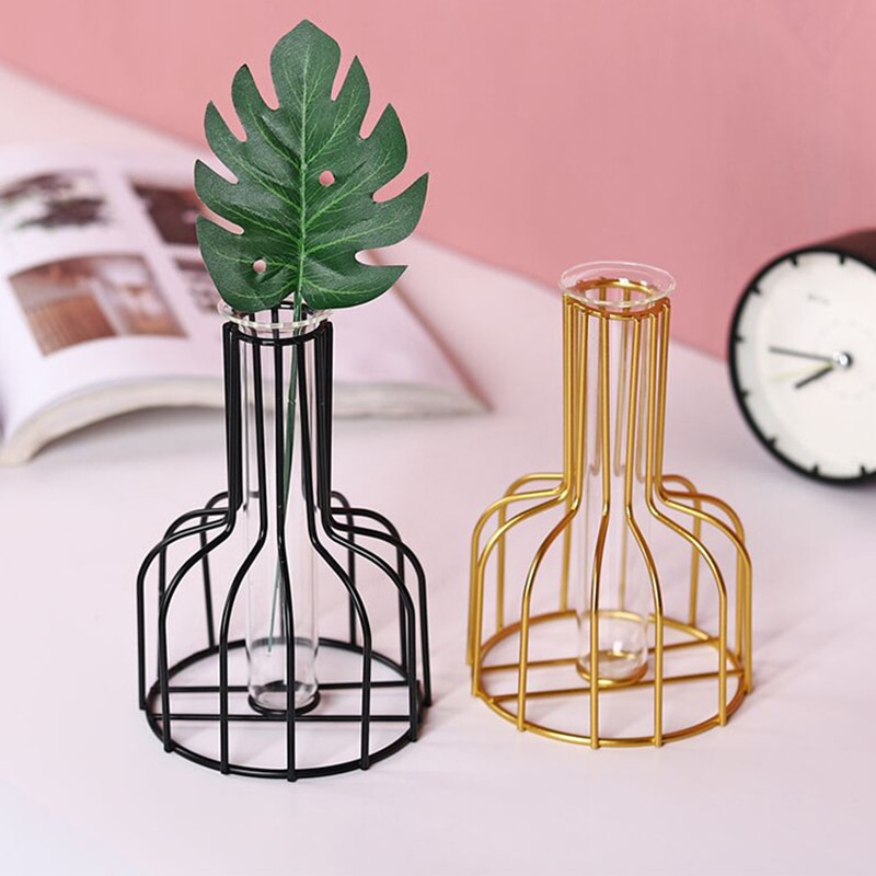 Neue retro Eisen Linie Blumen Vase Metall Anlage Halfter Moderne Gold Schwarz Heimat Dekor nordisch Stile Klassische Eisen Kleine Tabletop Vase