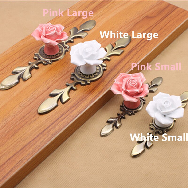 Rosa Weiße Rose Blume Keramik Legierung Tür Griffe Für Möbel Hardware- Küche Schrank Schrank Schublade Knöpfe Einzigen See