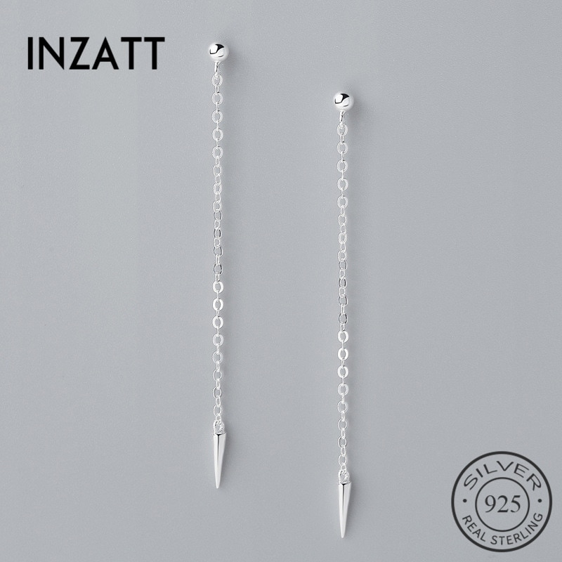 INZATT Minimalistischen Echt 925 Sterling Silber Baumeln Wasser Tropfen Lange QUASTE Ohrringe modisch Quaste Kette Für Frauen EDLEN Schmuck